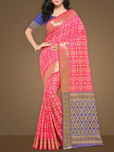 jacquard work patola pink saree with blouse - 15347387 - Very Small Image - 1
