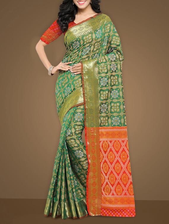jacquard work patola green saree with blouse - 15347388 - Zoom Image - 1