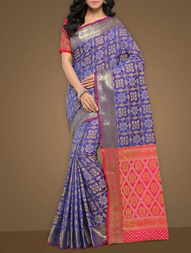jacquard work patola blue saree with blouse - 15347389 - Very Small Image - 1