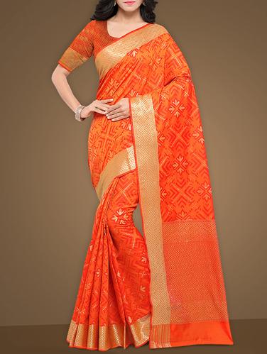 jacquard work patola orange saree with blouse - 15347391 - Very Small Image - 1