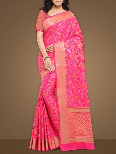 jacquard work patola pink saree with blouse - 15347395 - Very Small Image - 1