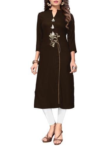 brown rayon straight kurta - 15347866 - Very Small Image - 1