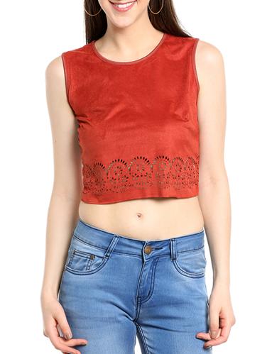 cut work solid crop top - 15347936 - Very Small Image - 1