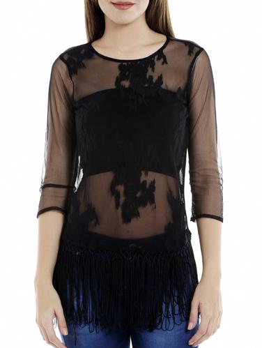 fringe detail embroidered sheer tunic - 15347939 - Very Small Image - 1