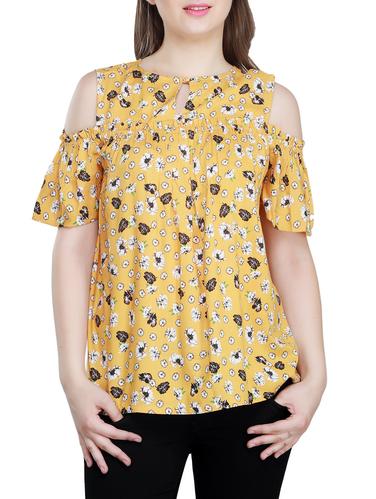 floral cold-shoulder key hole neck top - 15348358 - Very Small Image - 1