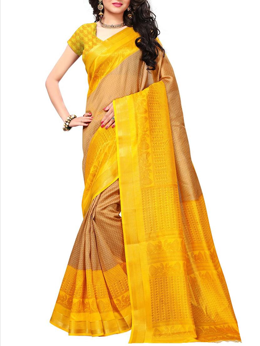 Contrast bordered bhagalpuri saree with blouse - 15348498 - Zoom Image - 1