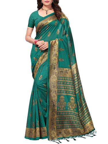 Delicate golden border printed saree with blouse - 15348514 - Very Small Image - 1