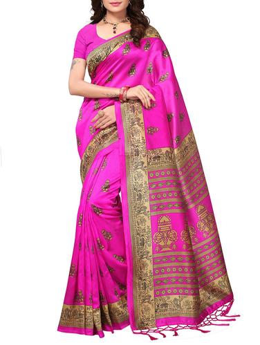 Delicate golden border printed saree with blouse - 15348515 - Very Small Image - 1