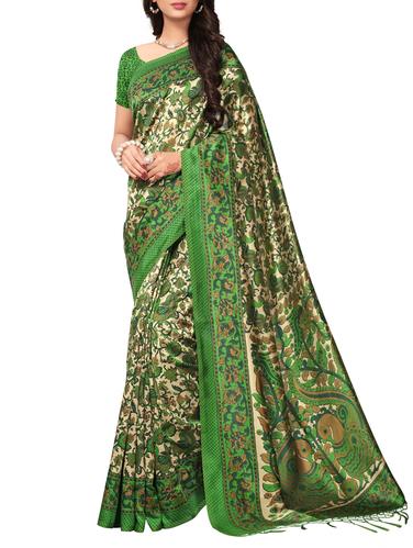 Contrast bordered printed saree with blouse - 15348516 - Very Small Image - 1