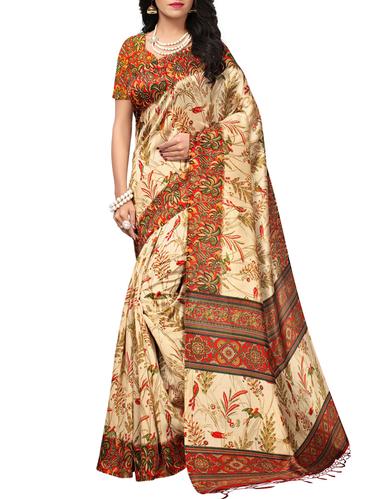 Contrast bordered mysore silk saree with blouse - 15348529 - Very Small Image - 1