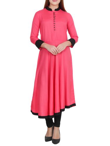 Pink rayon flared kurta - 15349132 - Very Small Image - 1