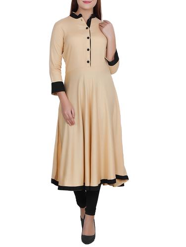 beige rayon flared kurta - 15349133 - Very Small Image - 1