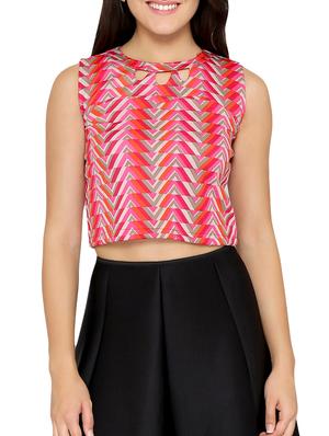 chevron key hole neck crop top - 15349239 - Standard Image - 1