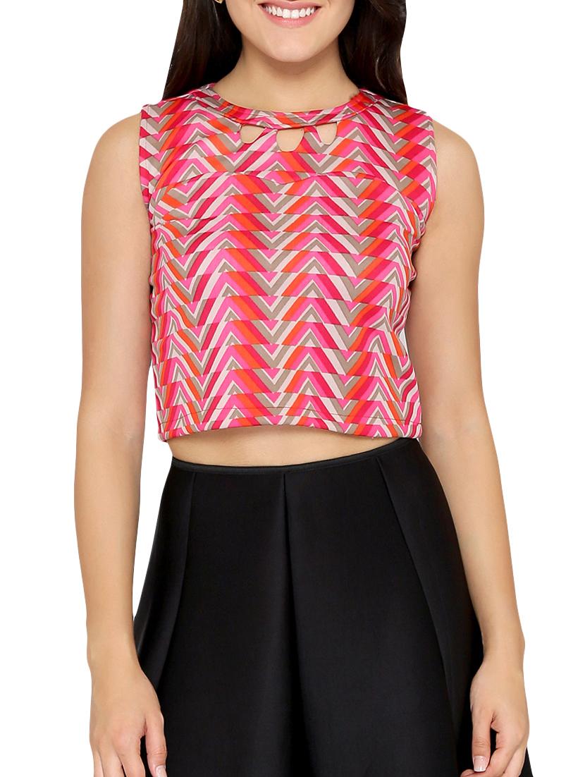 chevron key hole neck crop top - 15349239 - Zoom Image - 1