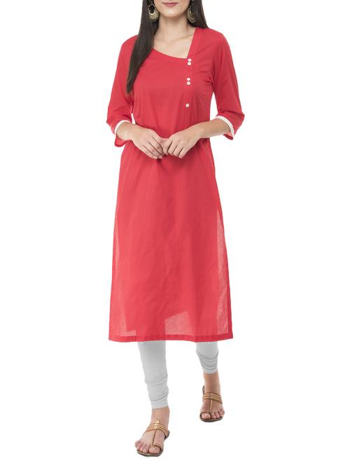 peach cotton straight kurta - 15349423 - Standard Image - 1