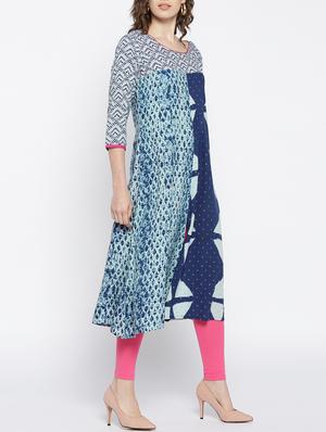 blue cotton straight kurta - 15349467 - Standard Image - 2