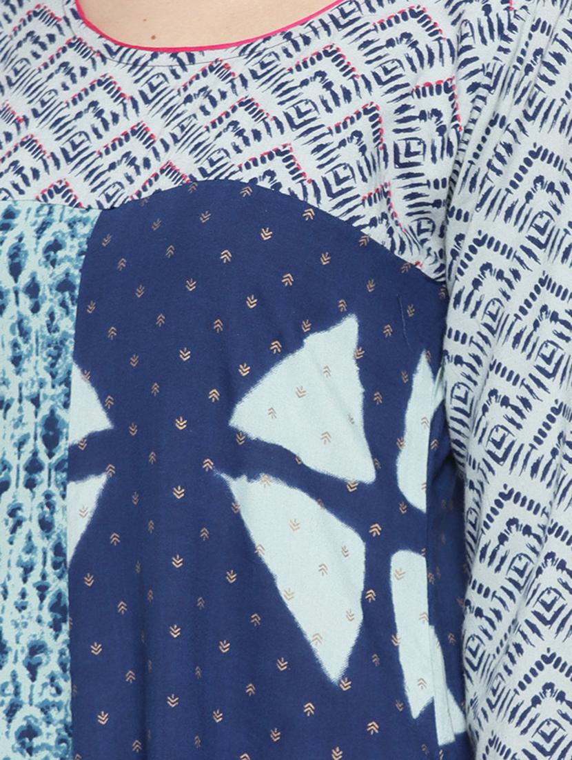blue cotton straight kurta - 15349467 - Zoom Image - 4