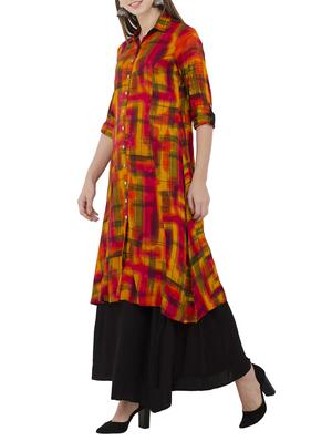 mustard viscose aline kurta - 15350230 - Standard Image - 2