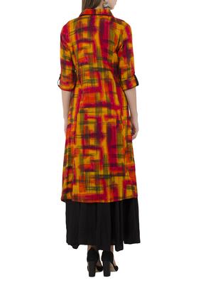 mustard viscose aline kurta - 15350230 - Standard Image - 3