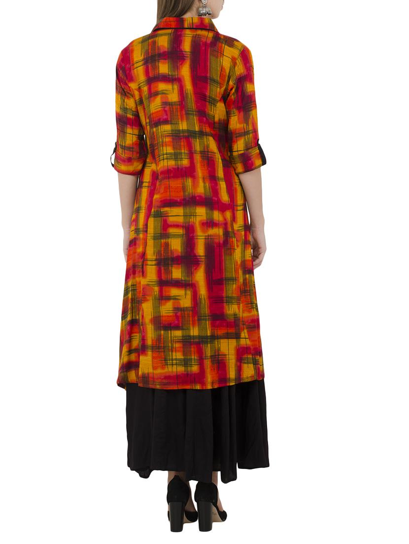 mustard viscose aline kurta - 15350230 - Zoom Image - 3