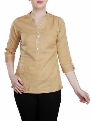 mandarin neck top stitch detail tunic - 15350395 - Standard Image - 1