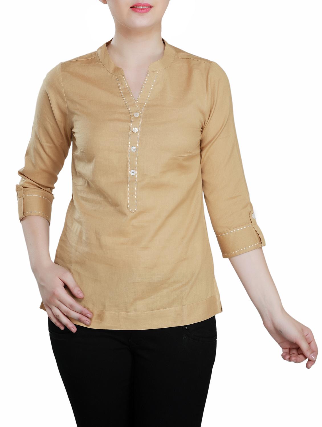 mandarin neck top stitch detail tunic - 15350395 - Zoom Image - 1