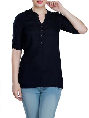 mandarin neck roll-up sleeve tunic - 15350398 - Standard Image - 1