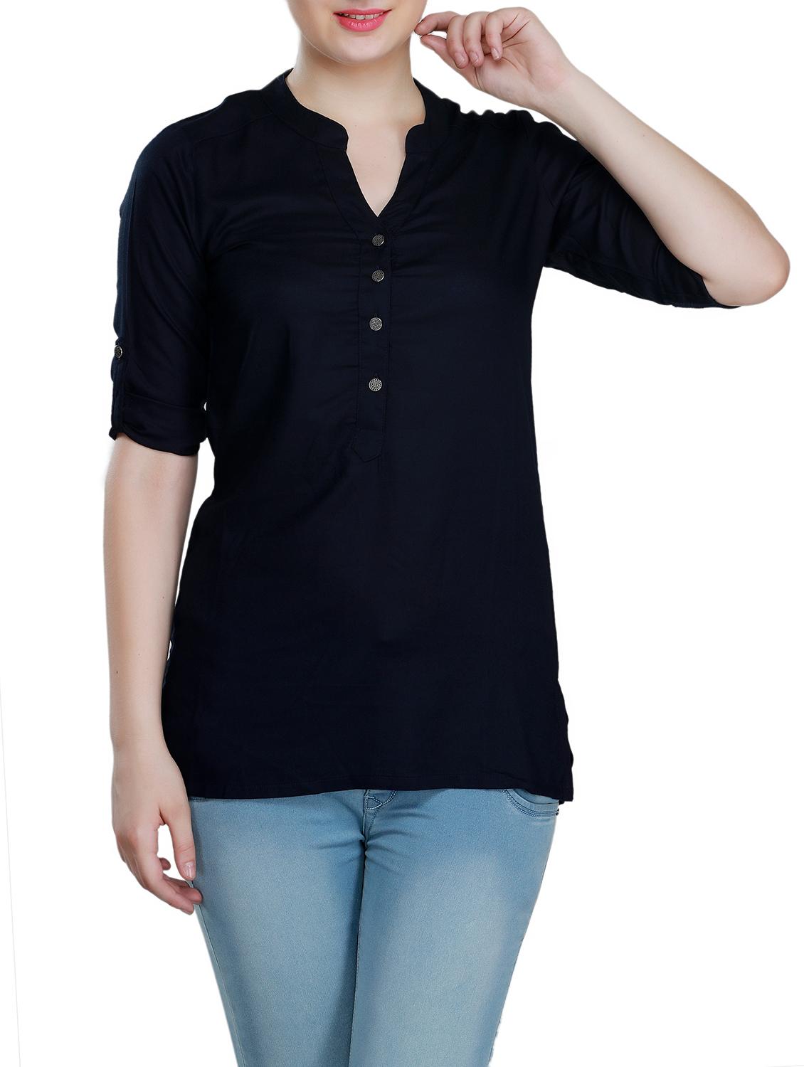 mandarin neck roll-up sleeve tunic - 15350398 - Zoom Image - 1