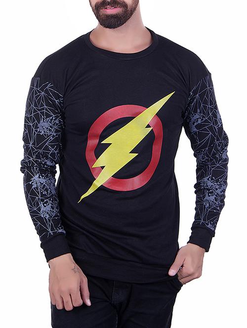 black cotton chest print t-shirt - 15350619 - Standard Image - 1