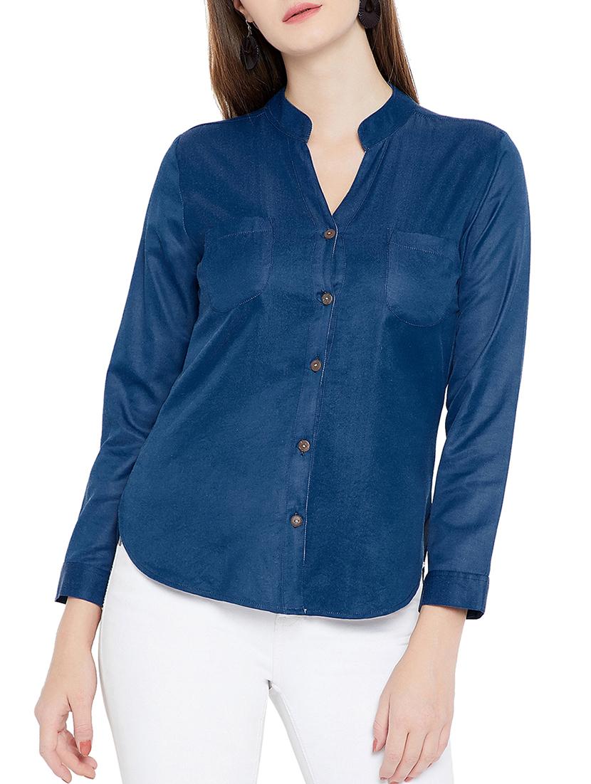 mandarin collar denim shirt - 15351466 - Zoom Image - 1