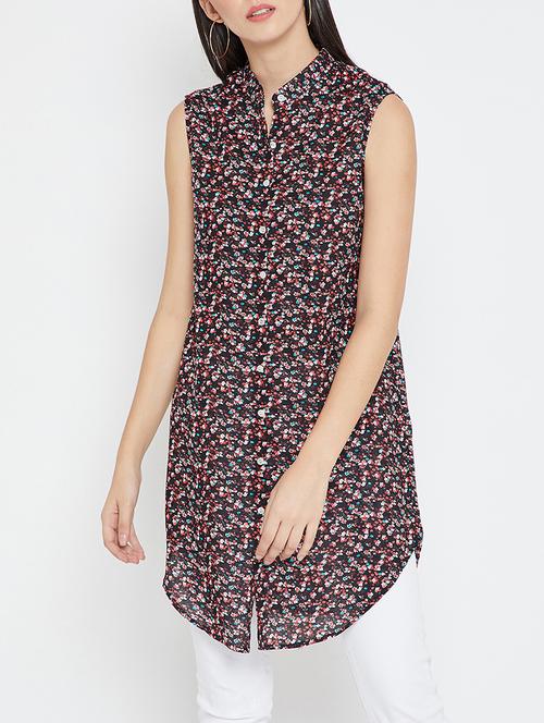 floral button down tunic - 15351468 - Standard Image - 1