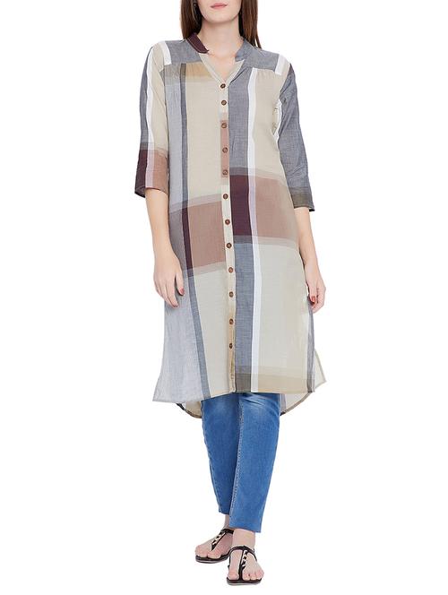 mandarin neck side slits tunic - 15351484 - Standard Image - 1