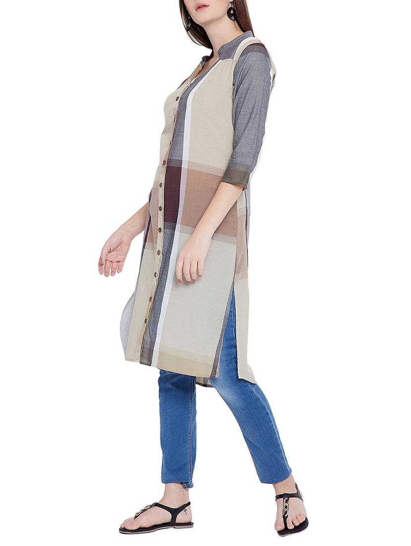 mandarin neck side slits tunic - 15351484 - Zoom Image - 2