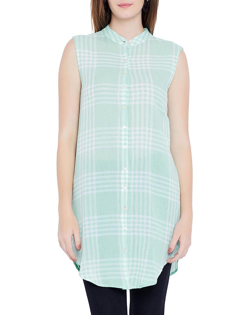 mandarin neck checkered shirt tunic - 15351486 - Zoom Image - 1
