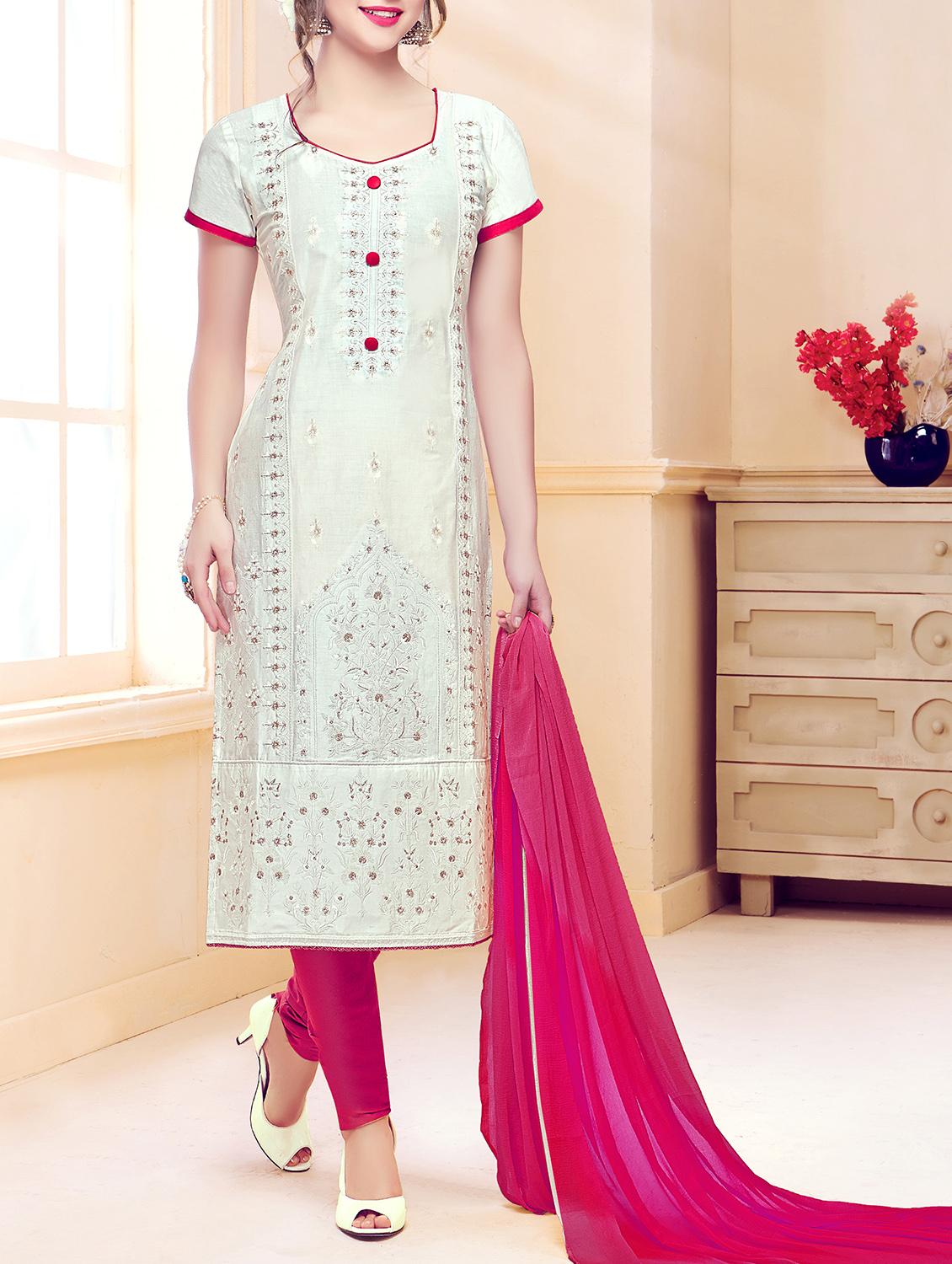 embroidered unstitched churidaar suit - 15352062 - Zoom Image - 1