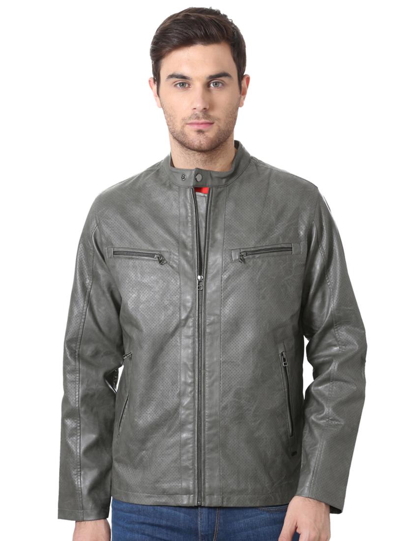 grey leather biker jacket - 15352276 - Zoom Image - 1
