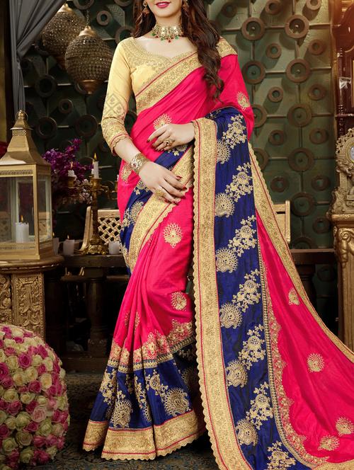zari embroidered saree with blouse - 15352601 - Standard Image - 1