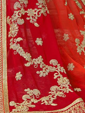 golden zari embroidered saree with blouse - 15352609 - Standard Image - 2