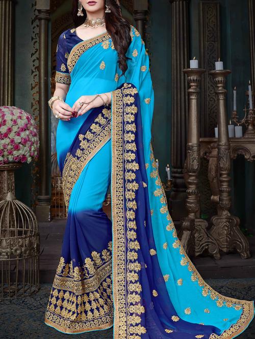 zari embroidered saree with blouse - 15352628 - Standard Image - 1