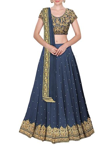 embroidered a-line semistiched lehenga - 15352907 - Very Small Image - 1
