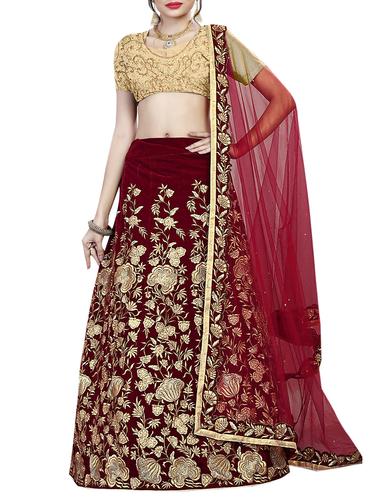embroidered semistitched a-line lehenga - 15352911 - Very Small Image - 1