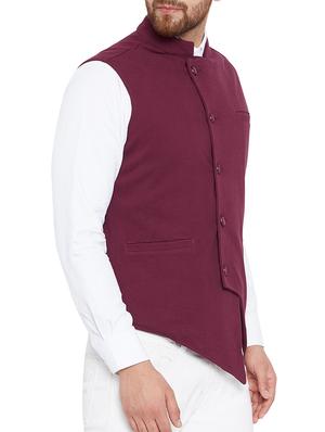 maroon cotton nehru jacket - 15352966 - Standard Image - 2