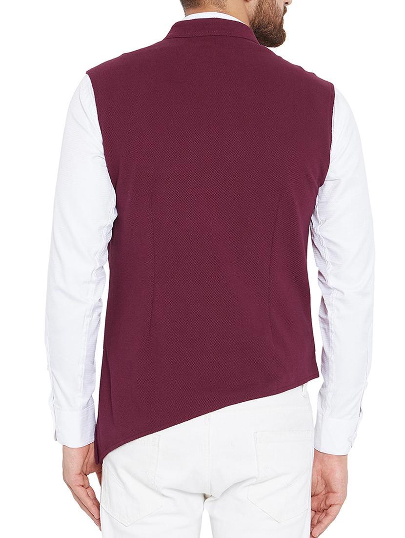 maroon cotton nehru jacket - 15352966 - Zoom Image - 3