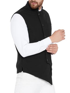 black cotton nehru jacket - 15352968 - Standard Image - 2