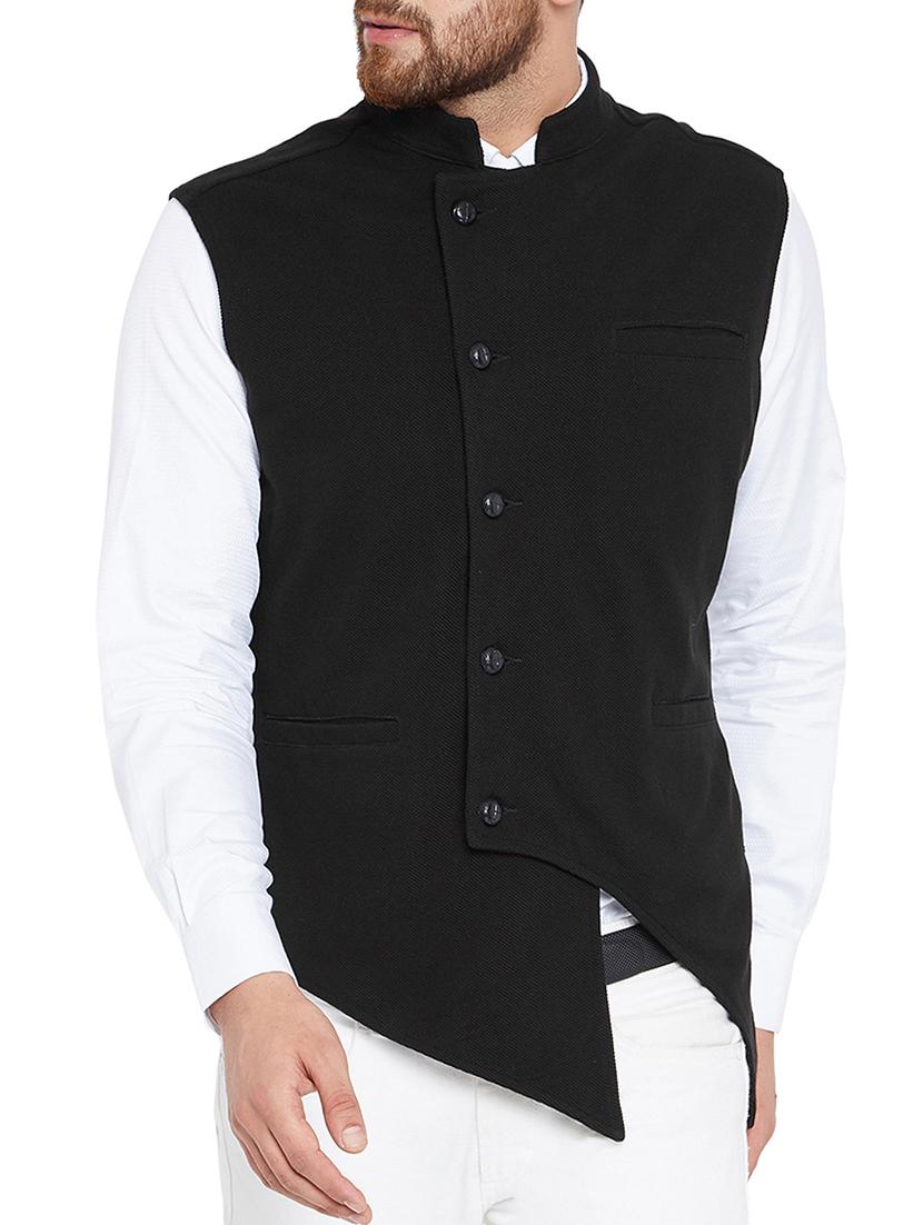 black cotton nehru jacket - 15352968 - Zoom Image - 1