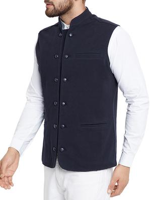blue cotton nehru jacket - 15352975 - Standard Image - 2