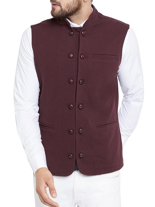 brown cotton nehru jacket - 15352977 - Standard Image - 1
