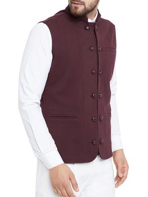 brown cotton nehru jacket - 15352977 - Standard Image - 2