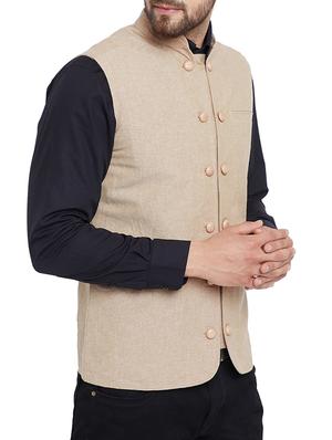 beige cotton nehru jacket - 15352978 - Standard Image - 2