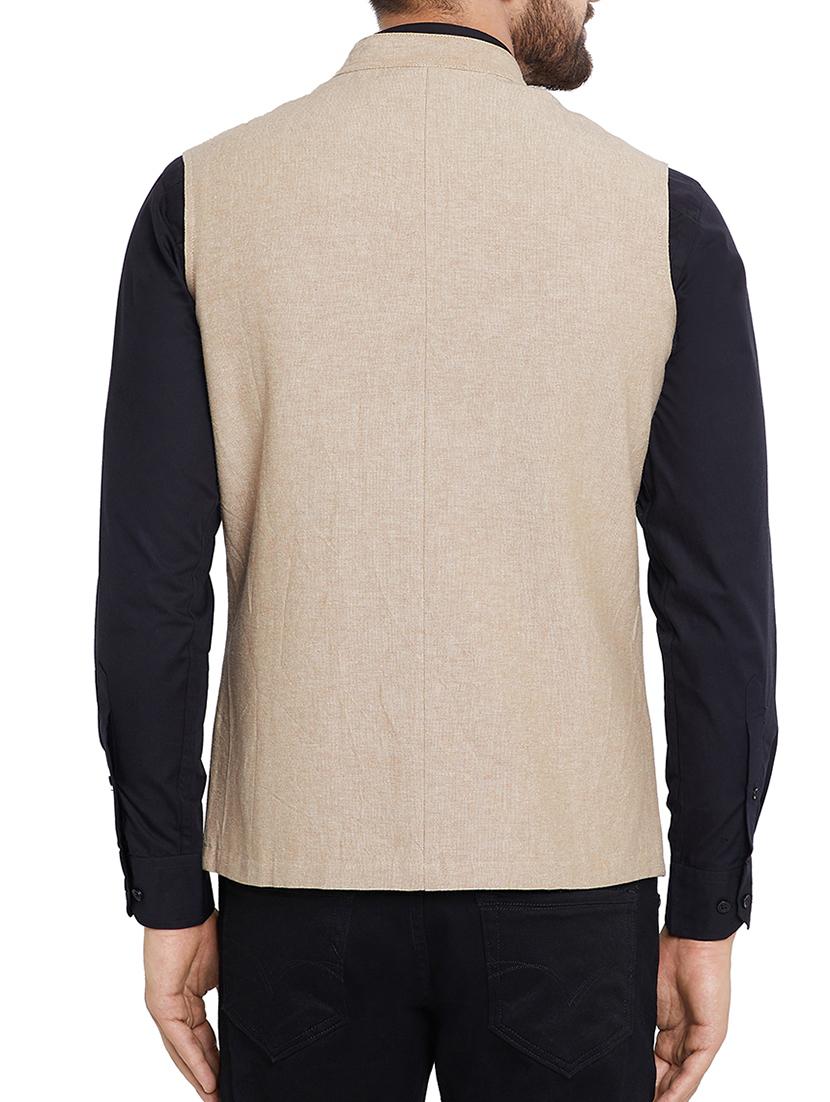 beige cotton nehru jacket - 15352978 - Zoom Image - 3